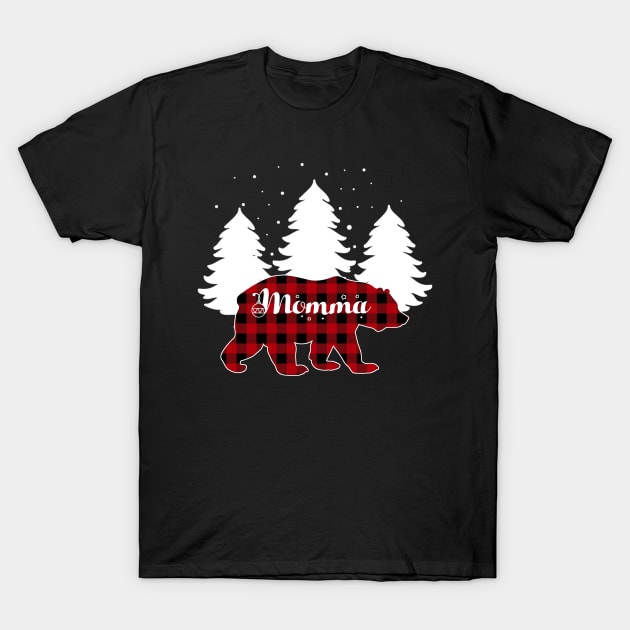 Buffalo Red Plaid Momma Bear Matching Family Christmas T-Shirt by Kagina